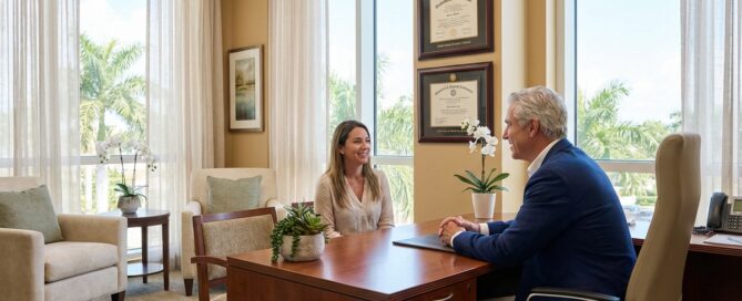 Professional hair restoration Boca Raton consultation in modern medical office with experienced physician