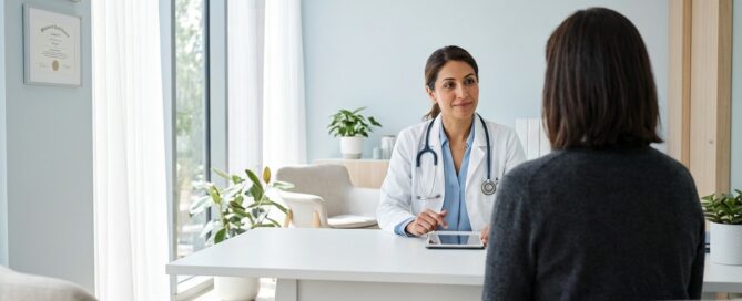 Professional medical consultation discussing hair transplant side effects in modern clinical setting