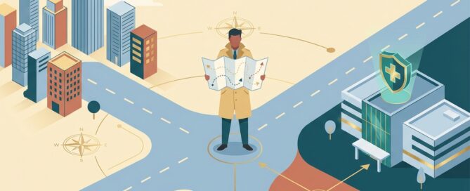 Person at crossroads consulting map to find scalp micropigmentation near me versus traveling for expertise