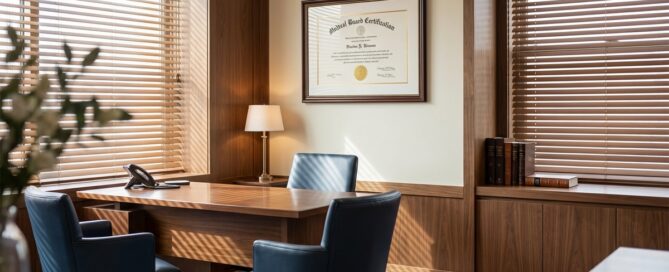 Professional medical office with hair restoration medical board certification diploma displayed