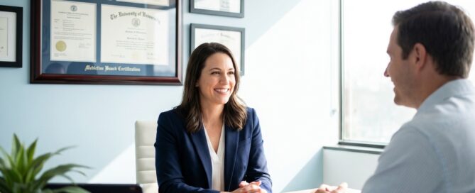 Professional medical office displaying hair transplant surgeon credentials and certifications on wall