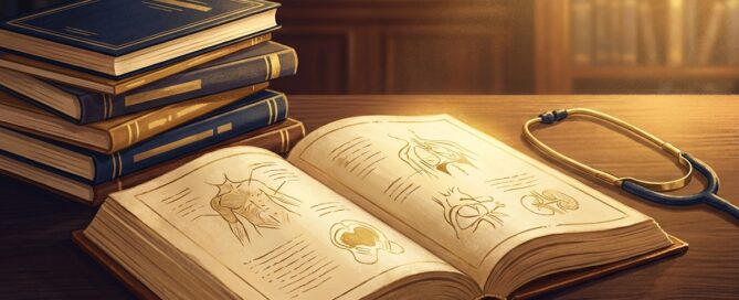 Medical textbooks and journals representing a hair transplant surgeon published author's elite academic credentials