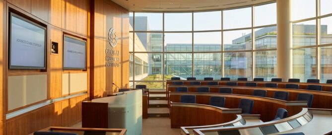 Modern hair transplant surgeon training center observation room with professional medical facility view