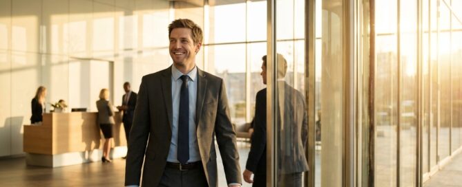 Professional returning to work confidently after hair restoration with next day recovery