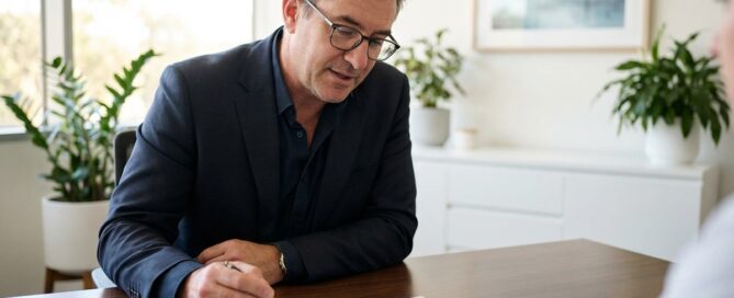 Hair restoration surgeon reviewing strategic hair transplant second procedure timing plan in modern medical office