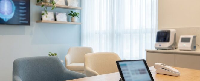 Modern hair restoration clinic consultation room showcasing LaserCap therapy effectiveness environment