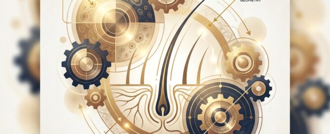 Stylized illustration representing hair transplant FUE punch size selection precision and engineering methodology