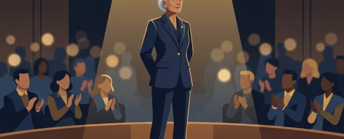 Surgeon standing confidently on a lit stage before medical peers at a hair transplant World Hair Society live surgery event.