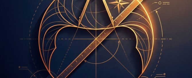 Artistic blueprint illustration representing hair transplant conservative approach hairline placement with geometric precision