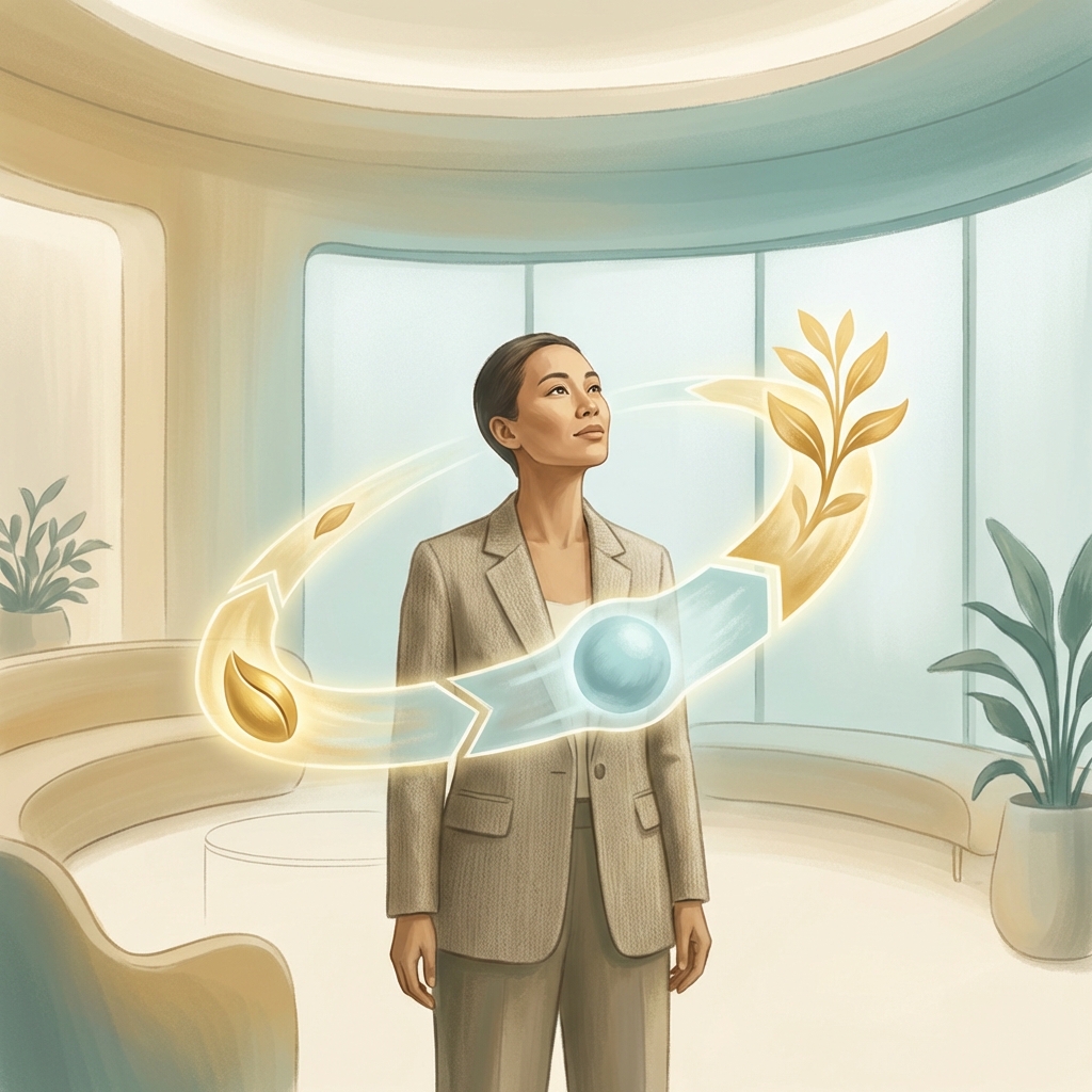 Illustration representing hair restoration patient support before during and after care as a connected journey of trust