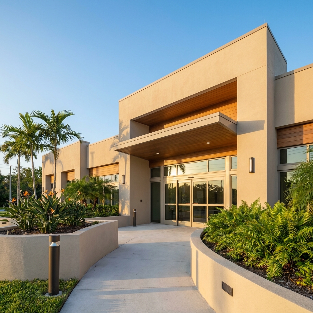 Welcoming modern clinic entrance representing the hair transplant Boca Raton Glades Road location at Charles Medical Group