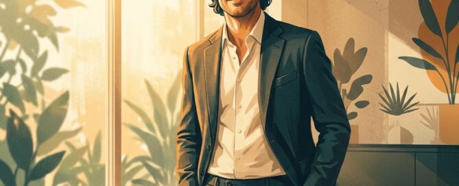 Confident man with full healthy hair in warm sunlight, representing hair transplant before and after results