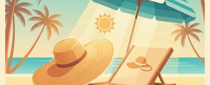 Wide-brimmed hat and UV umbrella providing shade in sunny Florida, symbolizing hair transplant sun exposure restrictions recovery
