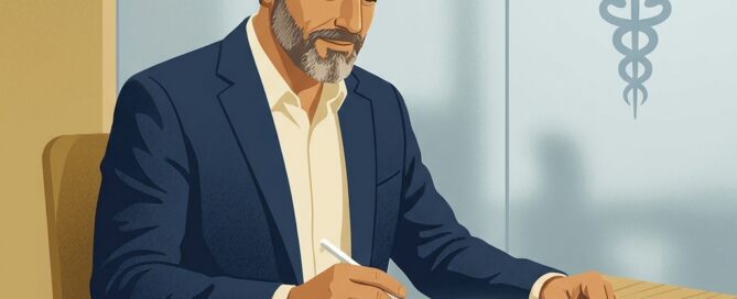 Man reviewing clinical data charts representing propecia side effects what patients should know before treatment