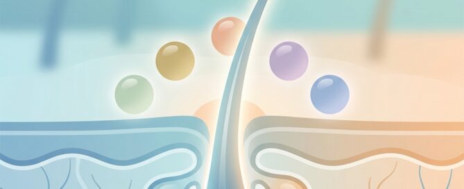 Stylized illustration of scalp follicles with classification indicators for hair transplant pimples and bumps on scalp after surgery