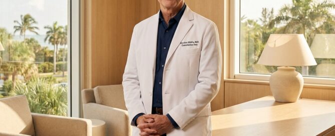 Hair transplant surgeon Dr. Glenn Charles of Boca Raton in a modern consultation office conveying expertise and trust