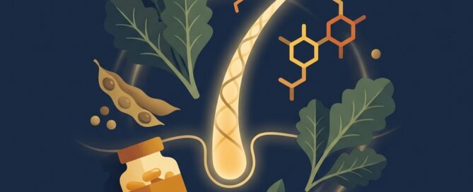 Illustration of hair loss nutrition deficiency concepts including iron and biotin elements arranged around a glowing hair strand