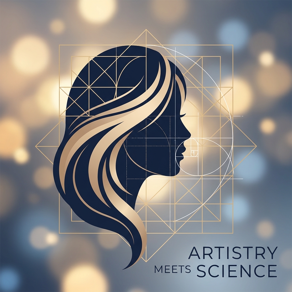 Artistic geometric framework illustration representing the hair transplant art form aesthetic approach with elegant design dimensions