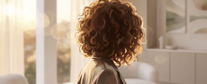 Confident person with restored healthy hair in a modern clinical setting, representing FUE hair transplant minimally invasive surgery results.