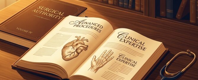 Open hair transplant textbook on desk representing surgical authority and credentialed expertise in hair restoration