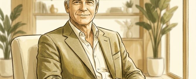 Confident older man with full natural hair in a modern consultation room, representing hair transplant candidacy for patients over 60.