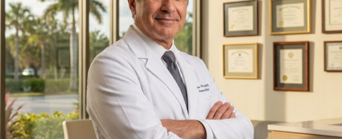 Board-certified hair restoration surgeon in Florida displaying credentials and experience in a modern medical office