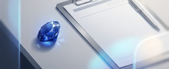 Sapphire gemstone beside a medical consultation clipboard representing sapphire FUE hair transplant blade innovation