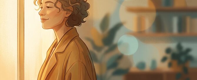 Person radiating confidence and self-esteem in warm golden light, representing the psychological impact of hair loss recovery.