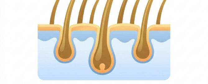 Stylized illustration of healthy hair follicles representing hair transplant folliculitis causes and treatment phases